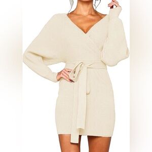 Cream Knit Wrap Dress